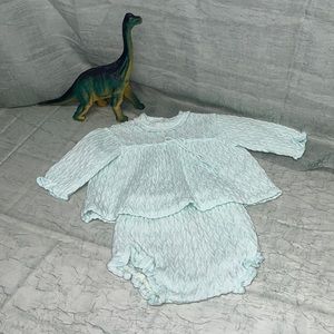 Friemanit Mint Green Blue Vintage Acrylic Knit Sweater and Bloomer Set | 18/24mo